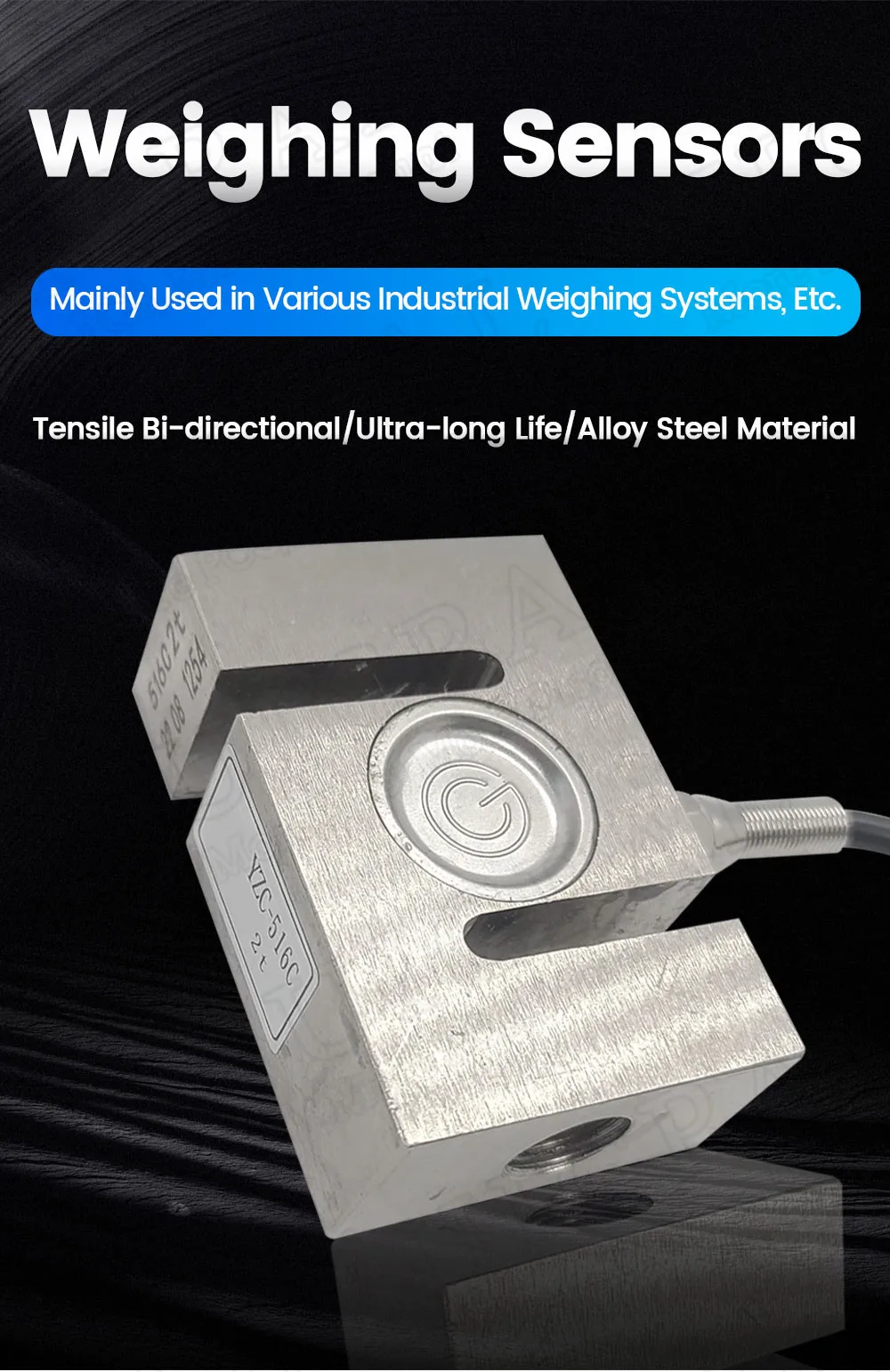 YZC-516C Load Cell S Type 100kg 200kg 300kg 500kg 1T 1.5T 2T Pressure Tension Sensor Made of Aluminum Alloy