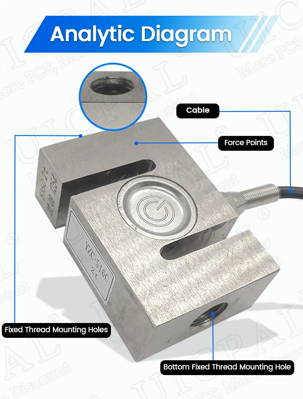 YZC-516C Load Cell S Type 100kg 200kg 300kg 500kg 1T 1.5T 2T Pressure Tension Sensor Made of Aluminum Alloy