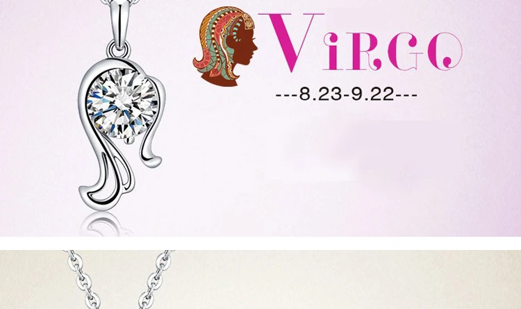 Fashion Silver Color Zodiac Sign 12 Constellation Pendant Necklaces Sparkling Zircon Charm Necklace for Women Girl Birthday Gift