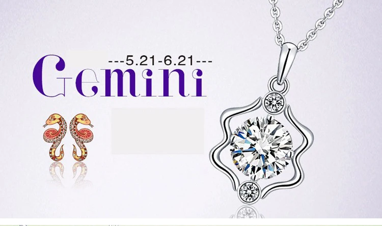 Fashion Silver Color Zodiac Sign 12 Constellation Pendant Necklaces Sparkling Zircon Charm Necklace for Women Girl Birthday Gift