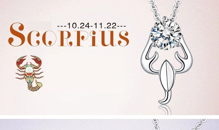 Fashion Silver Color Zodiac Sign 12 Constellation Pendant Necklaces Sparkling Zircon Charm Necklace for Women Girl Birthday Gift