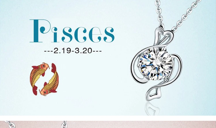 Fashion Silver Color Zodiac Sign 12 Constellation Pendant Necklaces Sparkling Zircon Charm Necklace for Women Girl Birthday Gift