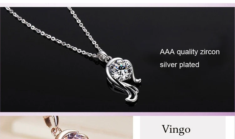 Fashion Silver Color Zodiac Sign 12 Constellation Pendant Necklaces Sparkling Zircon Charm Necklace for Women Girl Birthday Gift