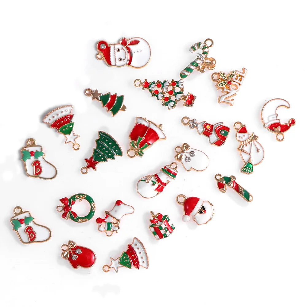 10-80pcs Enamel Christmas Charms Fashion Metal Alloy Xmas Pendant for DIY Jewelry Making Accessories Christmas Decoration