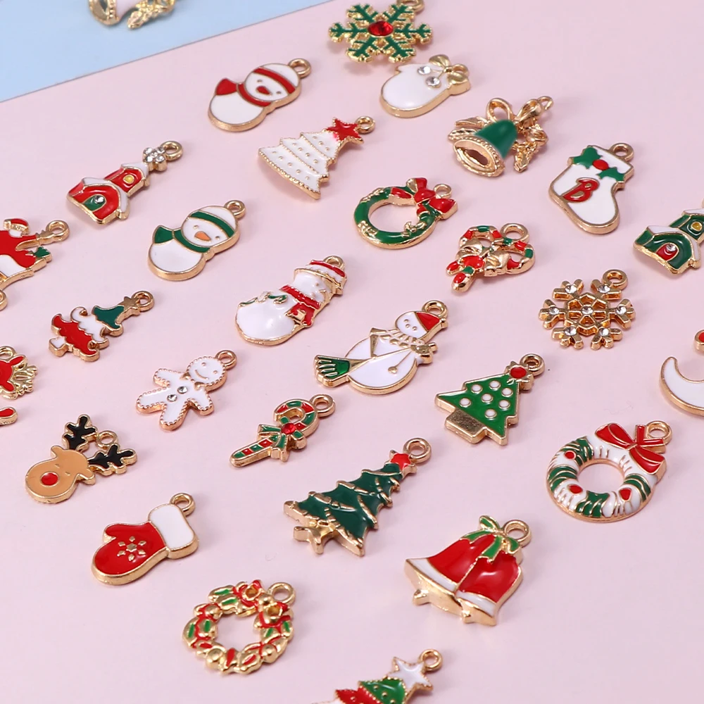 10-80pcs Enamel Christmas Charms Fashion Metal Alloy Xmas Pendant for DIY Jewelry Making Accessories Christmas Decoration