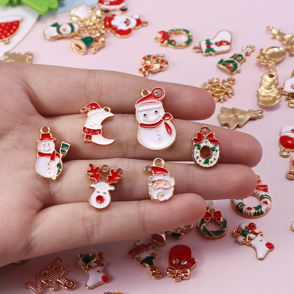 10-80pcs Enamel Christmas Charms Fashion Metal Alloy Xmas Pendant for DIY Jewelry Making Accessories Christmas Decoration