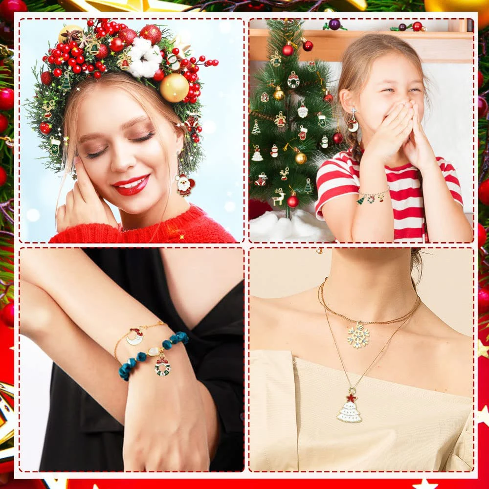 10-80pcs Enamel Christmas Charms Fashion Metal Alloy Xmas Pendant for DIY Jewelry Making Accessories Christmas Decoration