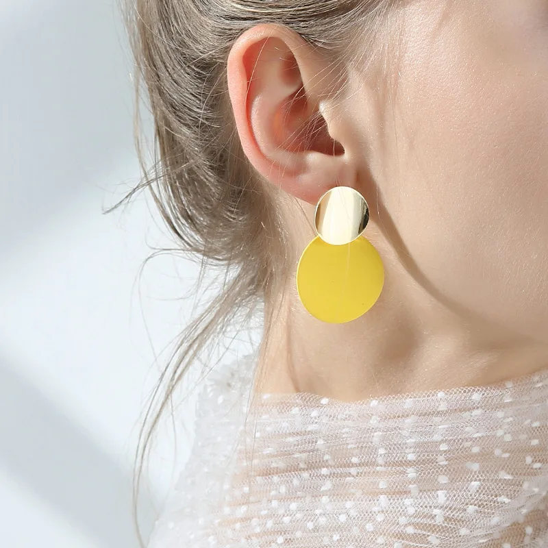 New Fashion Uneven Drop Earrings for Women Double-layers Round Pendants Dangle Earrings Heavy European Ear Jewelry pendientes