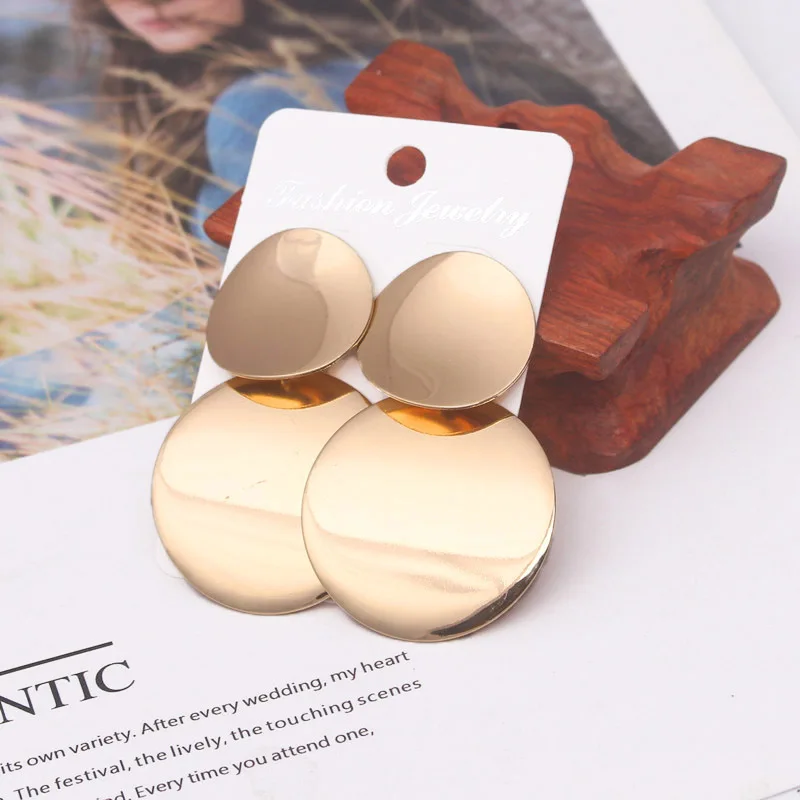 New Fashion Uneven Drop Earrings for Women Double-layers Round Pendants Dangle Earrings Heavy European Ear Jewelry pendientes