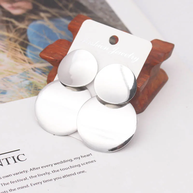 New Fashion Uneven Drop Earrings for Women Double-layers Round Pendants Dangle Earrings Heavy European Ear Jewelry pendientes