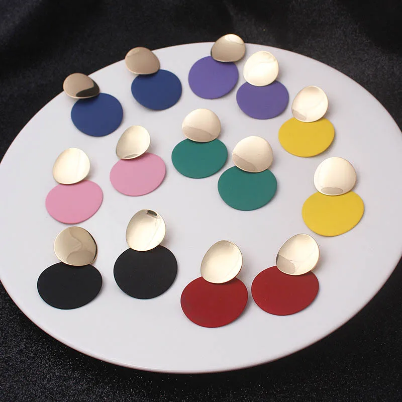 New Fashion Uneven Drop Earrings for Women Double-layers Round Pendants Dangle Earrings Heavy European Ear Jewelry pendientes