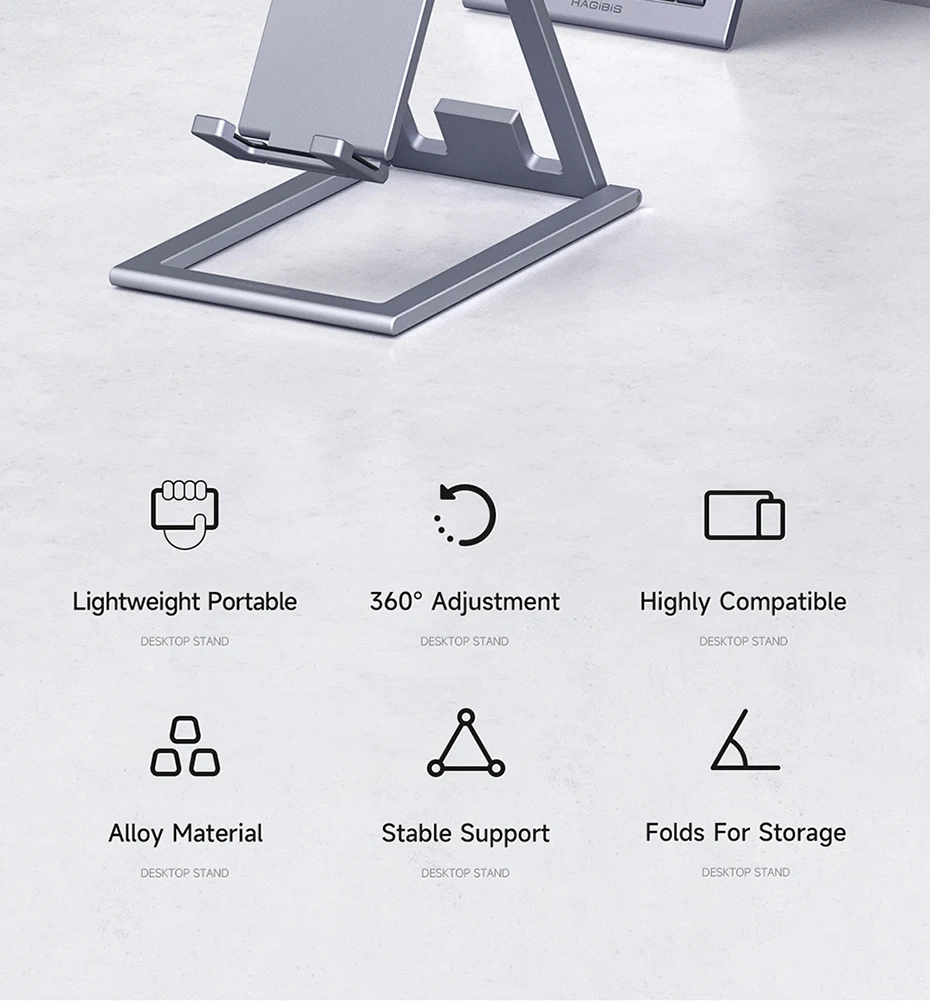 Hagibis Phone Stand Aluminum Cell Phone Adjustable Desk Phone Holder for iPhone 15/16/17 Pro Max SE Tablet Support Mount Stand