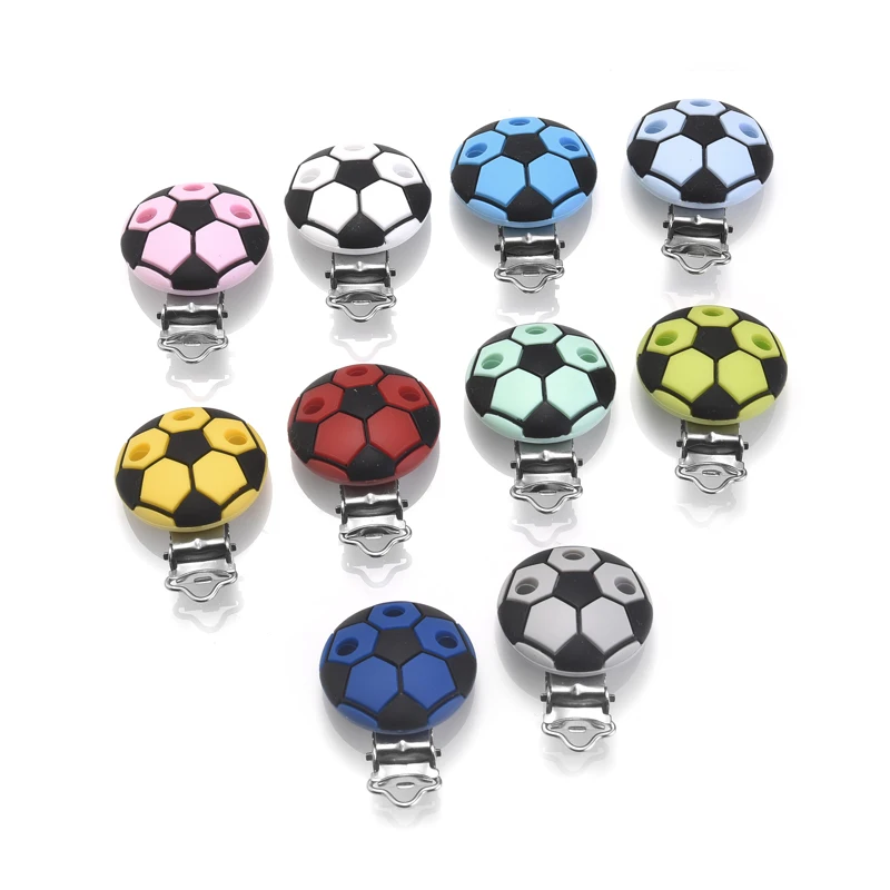 3Pcs Silicone Pacifier Clips Round Soccer Shape Baby Teether Teething Clip DIY Necklace Bead Tool Nurs Gift Accessories BPA Free