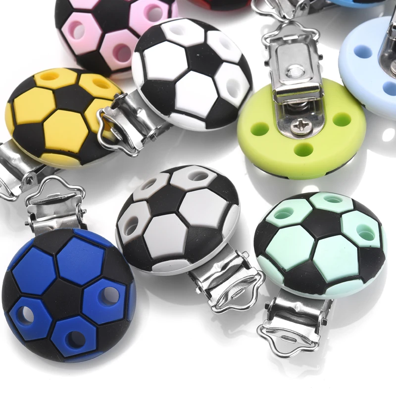 3Pcs Silicone Pacifier Clips Round Soccer Shape Baby Teether Teething Clip DIY Necklace Bead Tool Nurs Gift Accessories BPA Free