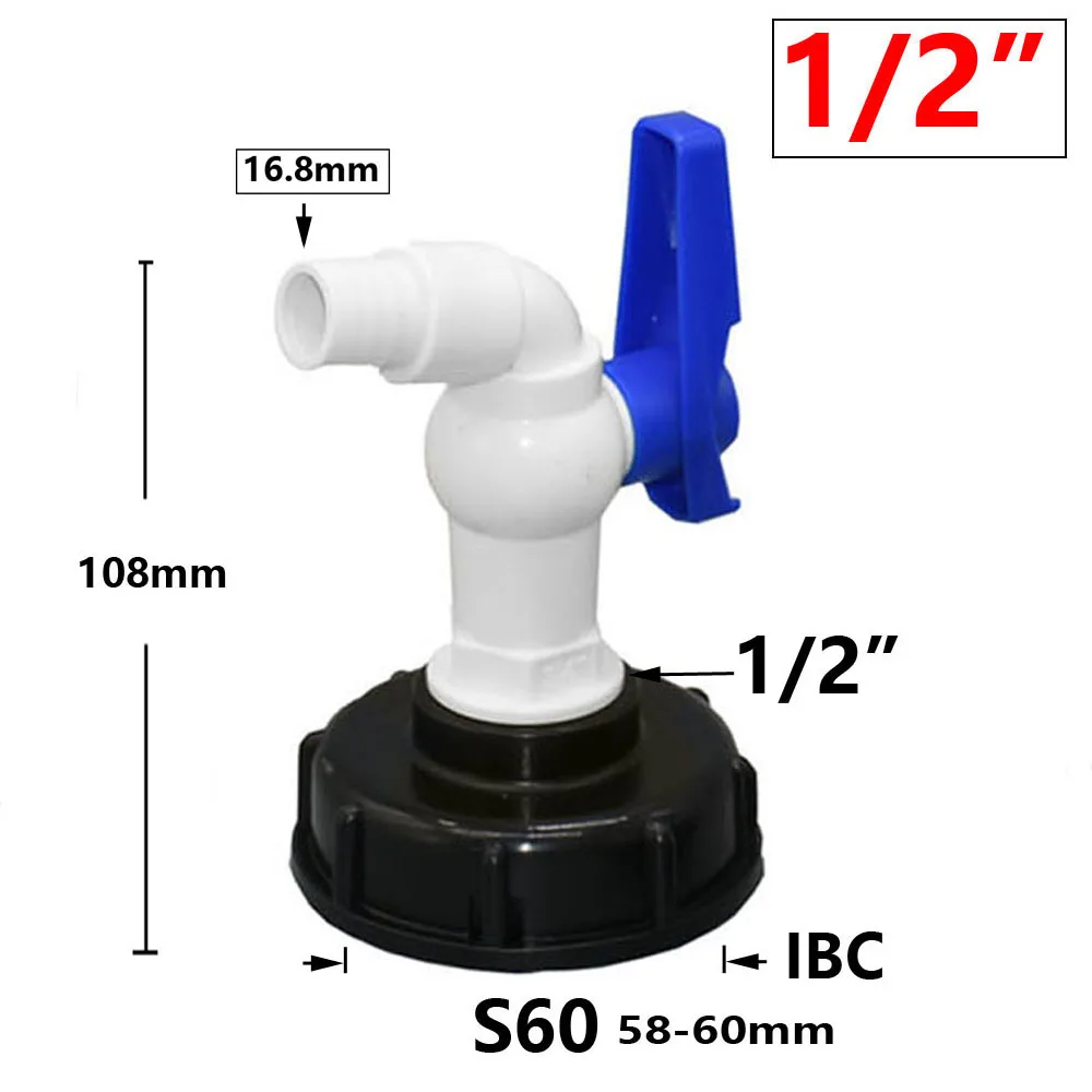 S60 Female Thread IBC Tank Adapter Faucet 1/2 3/4" Thread Plastic Tap Connector Water Box Valve Fitting For Home Garden Water
