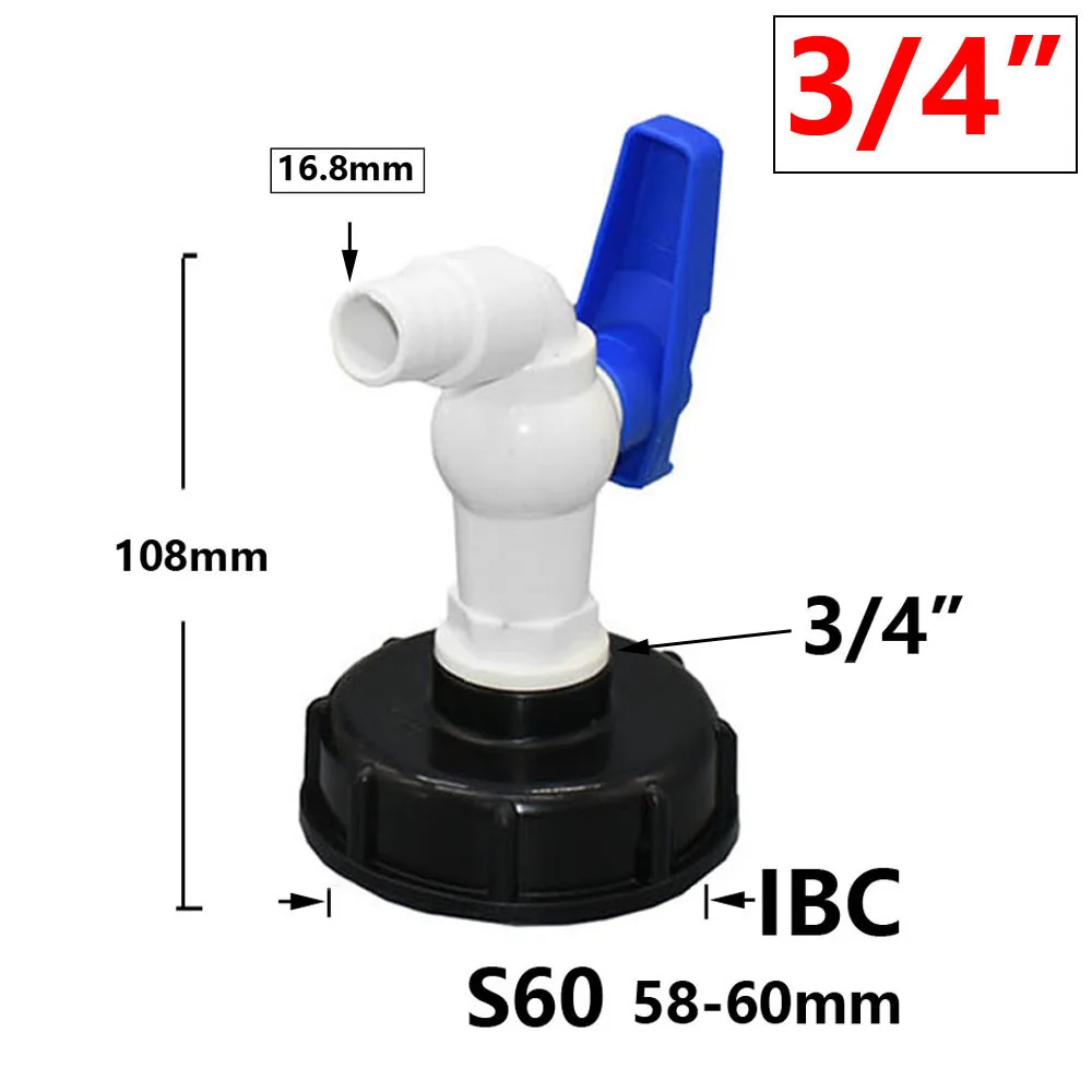 S60 Female Thread IBC Tank Adapter Faucet 1/2 3/4" Thread Plastic Tap Connector Water Box Valve Fitting For Home Garden Water