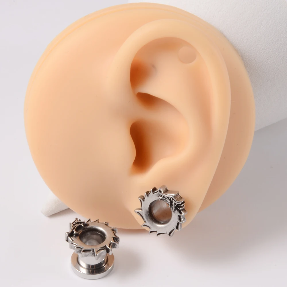 1PC Punk Stainless Steel Skeleton Ear Stretchers Tunnel External Thread Vintage Ear Gauge Plugs Expander Body Piercing Jewelry