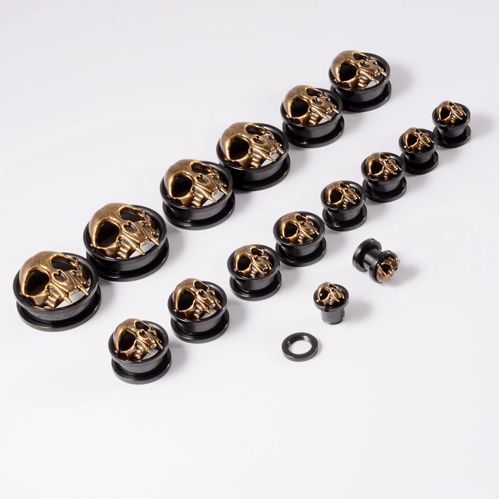 1PC Punk Stainless Steel Skeleton Ear Stretchers Tunnel External Thread Vintage Ear Gauge Plugs Expander Body Piercing Jewelry