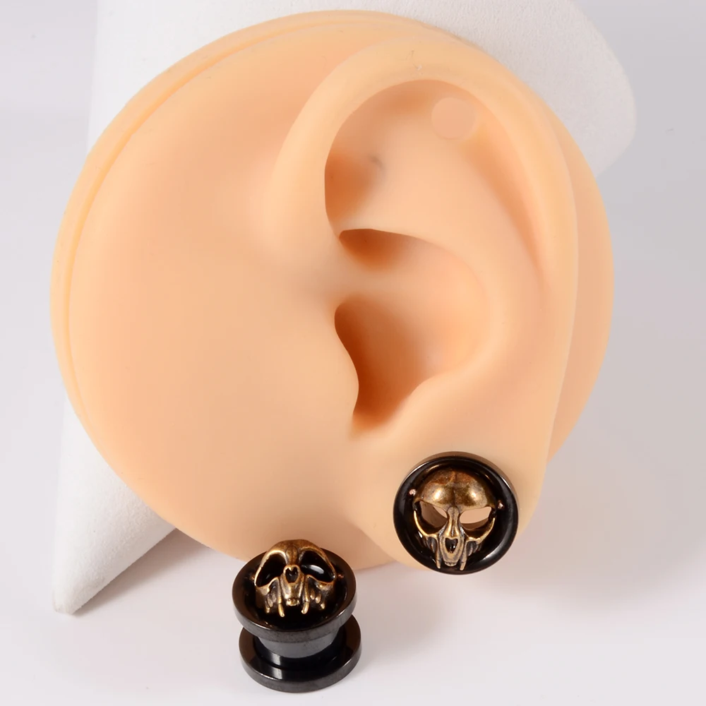 1PC Punk Stainless Steel Skeleton Ear Stretchers Tunnel External Thread Vintage Ear Gauge Plugs Expander Body Piercing Jewelry
