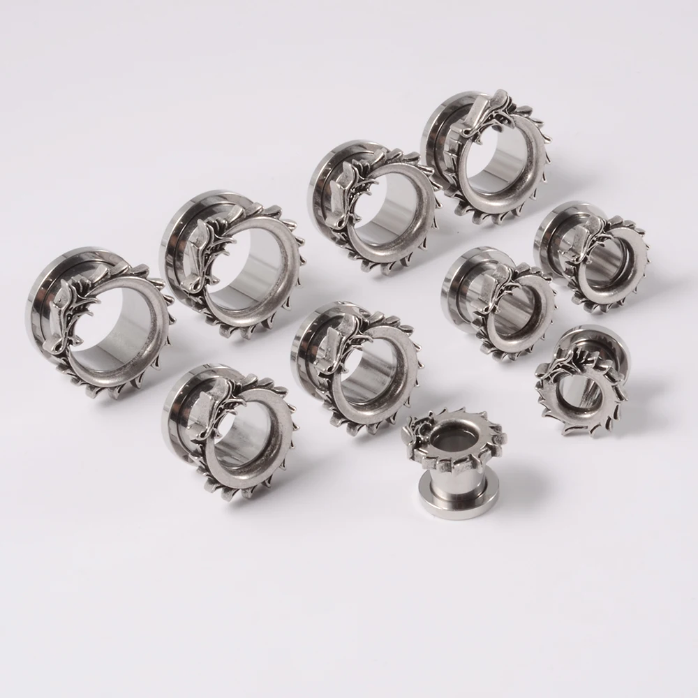 1PC Punk Stainless Steel Skeleton Ear Stretchers Tunnel External Thread Vintage Ear Gauge Plugs Expander Body Piercing Jewelry