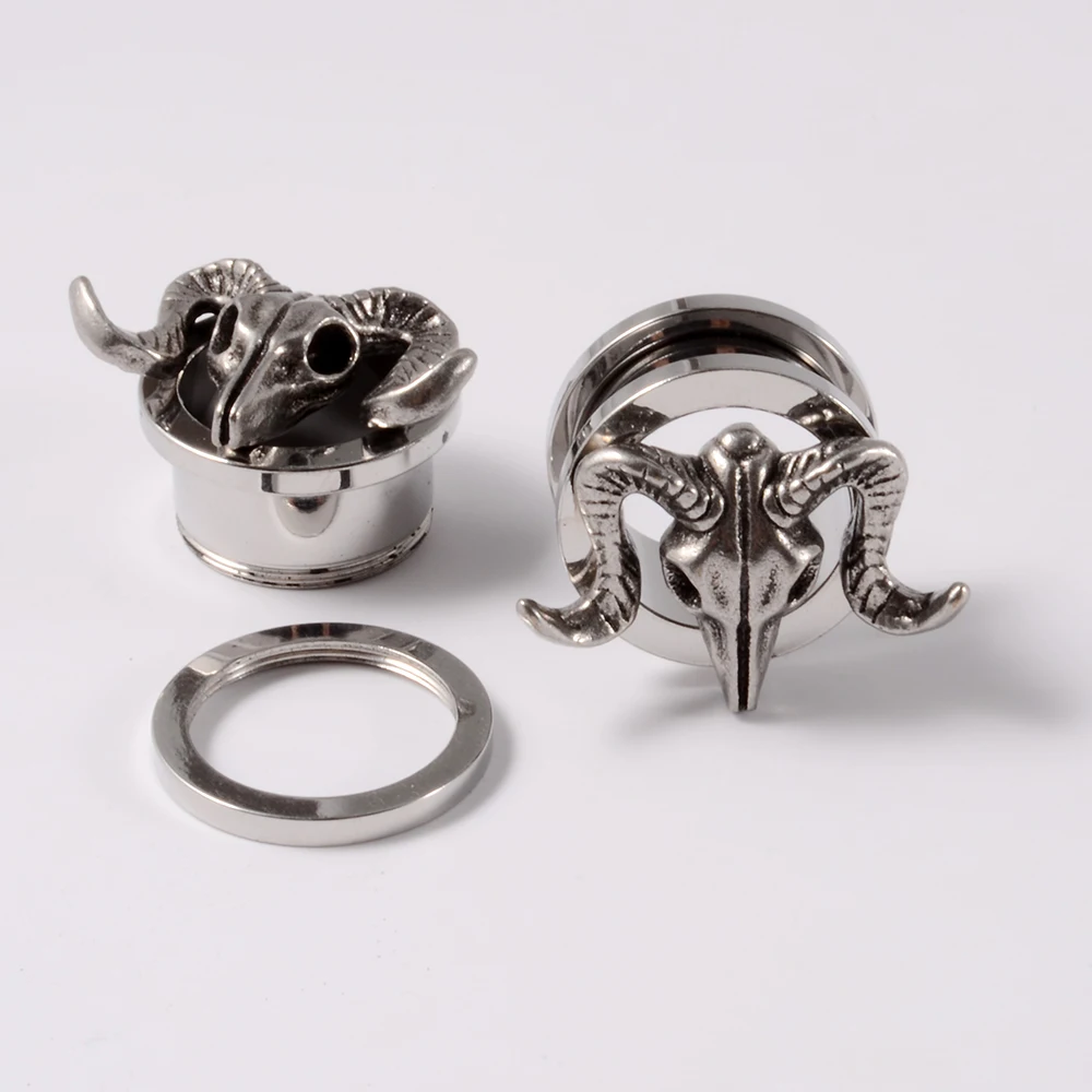 1PC Punk Stainless Steel Skeleton Ear Stretchers Tunnel External Thread Vintage Ear Gauge Plugs Expander Body Piercing Jewelry