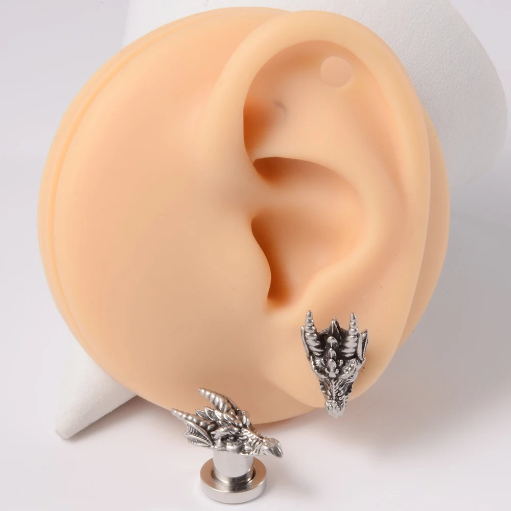 1PC Punk Stainless Steel Skeleton Ear Stretchers Tunnel External Thread Vintage Ear Gauge Plugs Expander Body Piercing Jewelry