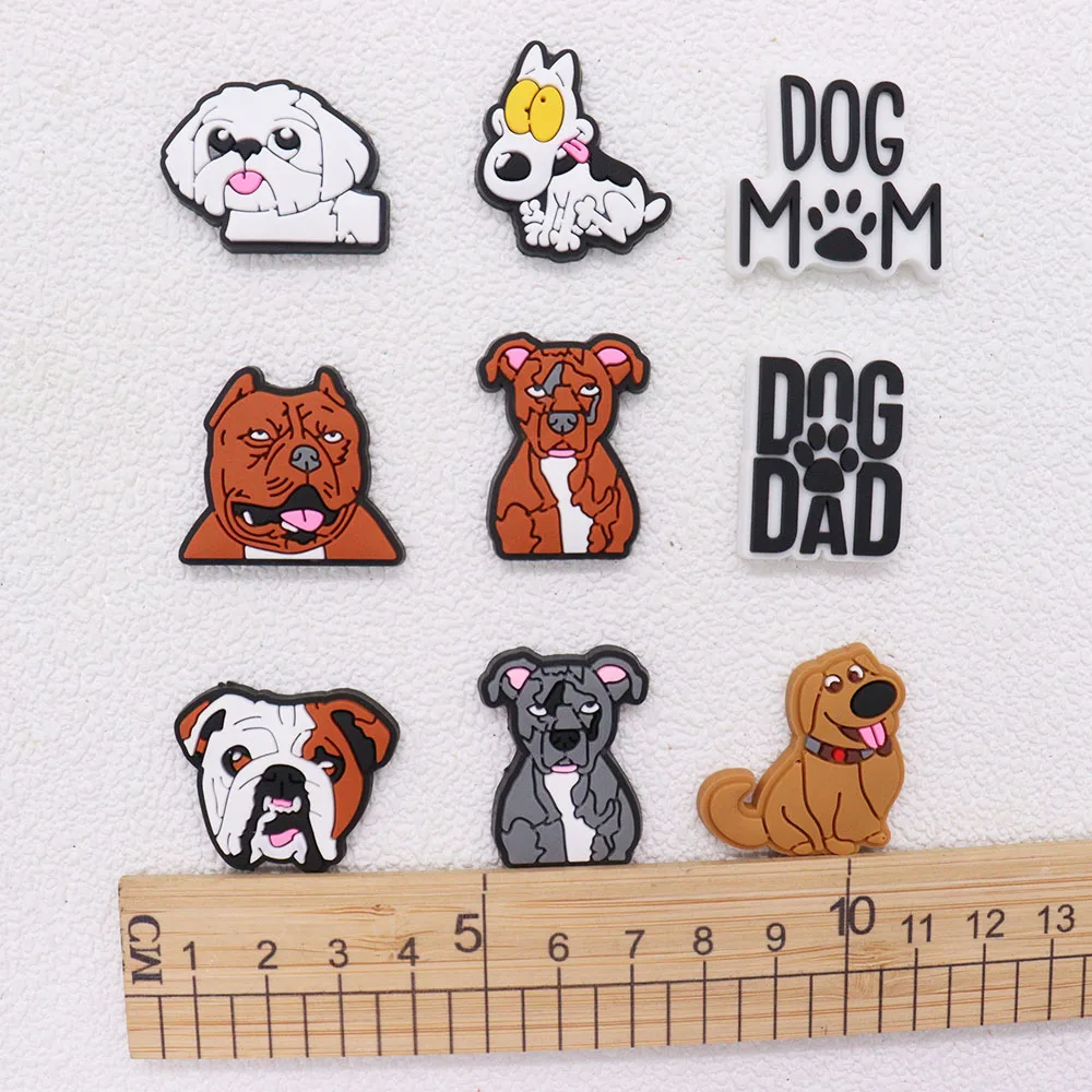 1PCS PVC Kawaii Animal Kinds Of Dog Mom Dad Sandals Shoe Decoration Charms Fit Wristbands Buckle Slipper Accessories Xmas Gifts