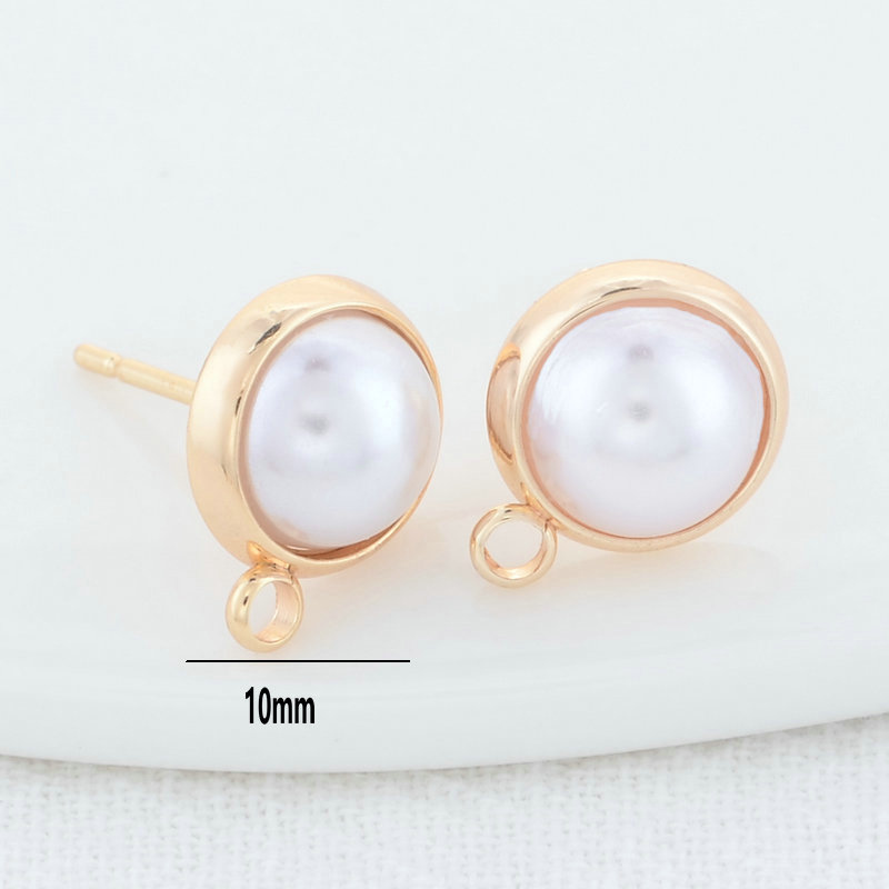 10MM 12MM 14MM 14K Gold Color Plated Brass Round Stud Earrings High Quality Diy DIY Jewelry Making Finding Accessories