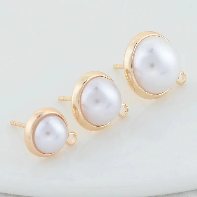 10MM 12MM 14MM 14K Gold Color Plated Brass Round Stud Earrings High Quality Diy DIY Jewelry Making Finding Accessories