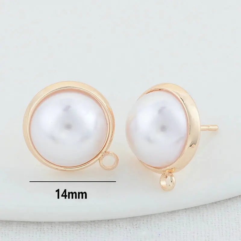 10MM 12MM 14MM 14K Gold Color Plated Brass Round Stud Earrings High Quality Diy DIY Jewelry Making Finding Accessories