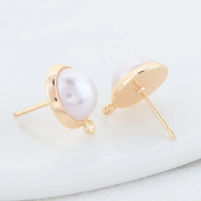 10MM 12MM 14MM 14K Gold Color Plated Brass Round Stud Earrings High Quality Diy DIY Jewelry Making Finding Accessories