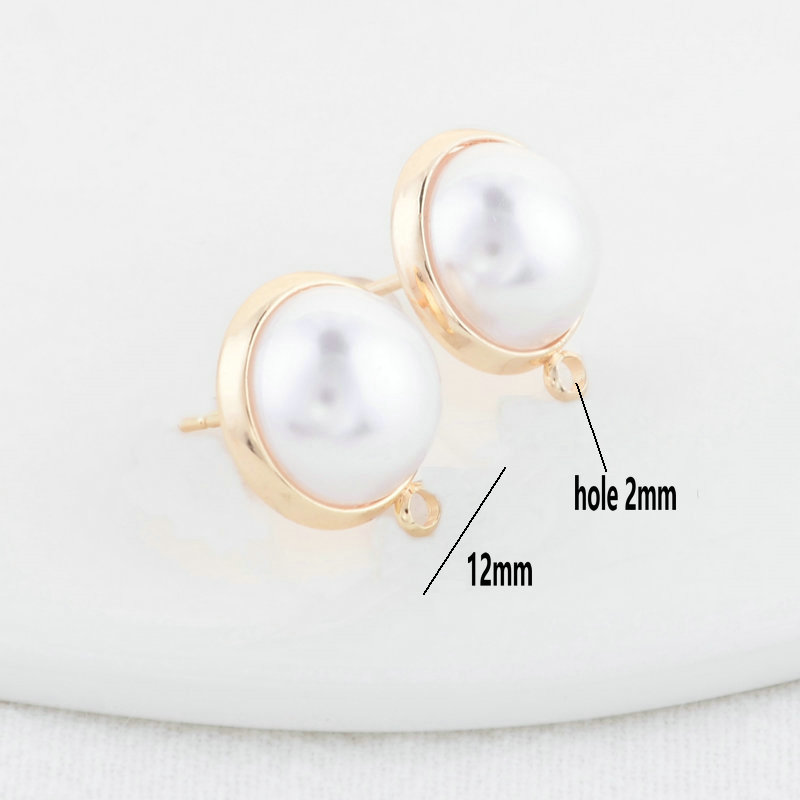 10MM 12MM 14MM 14K Gold Color Plated Brass Round Stud Earrings High Quality Diy DIY Jewelry Making Finding Accessories