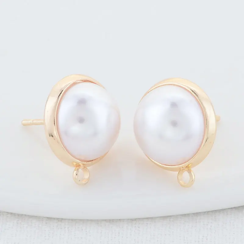 10MM 12MM 14MM 14K Gold Color Plated Brass Round Stud Earrings High Quality Diy DIY Jewelry Making Finding Accessories