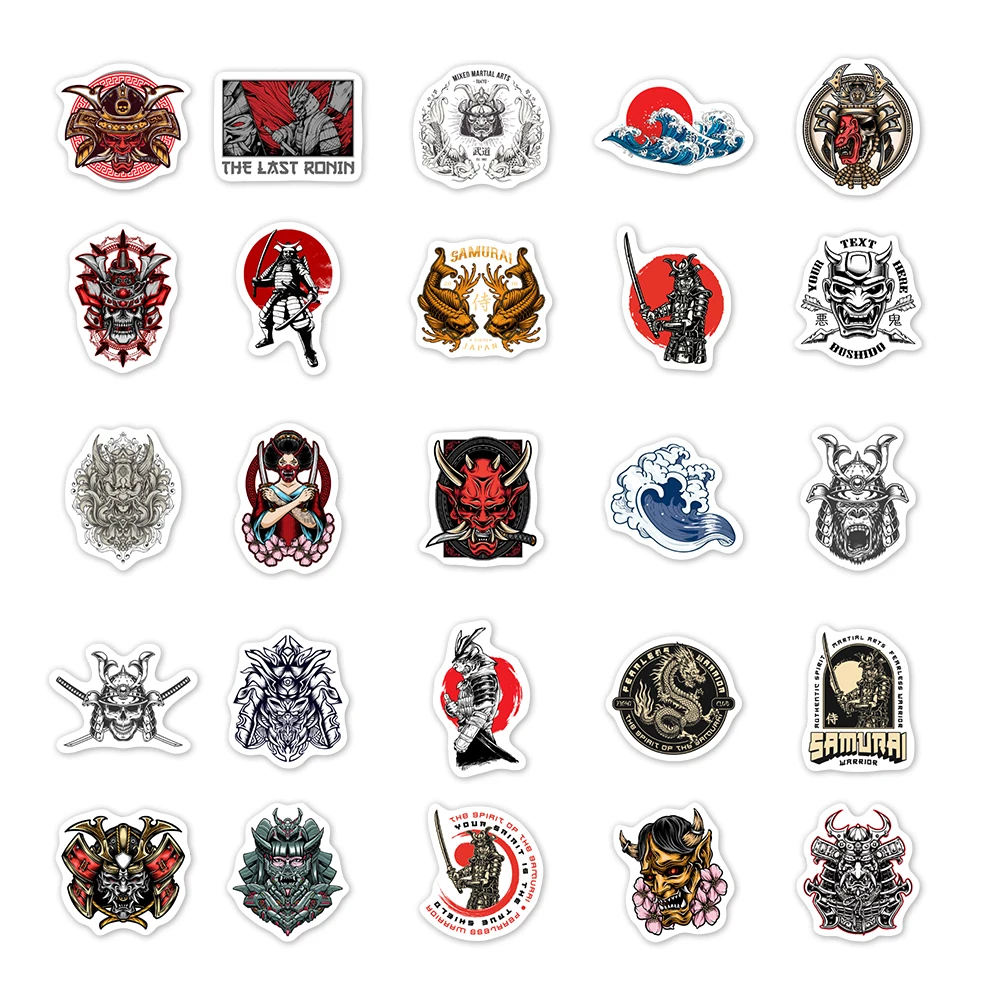 10/25/50Pcs Japanese Samurai PVC Waterproof Stickers Laptop Luggage Water Cup Phone Case Guitar Fridge Car Motorcycle