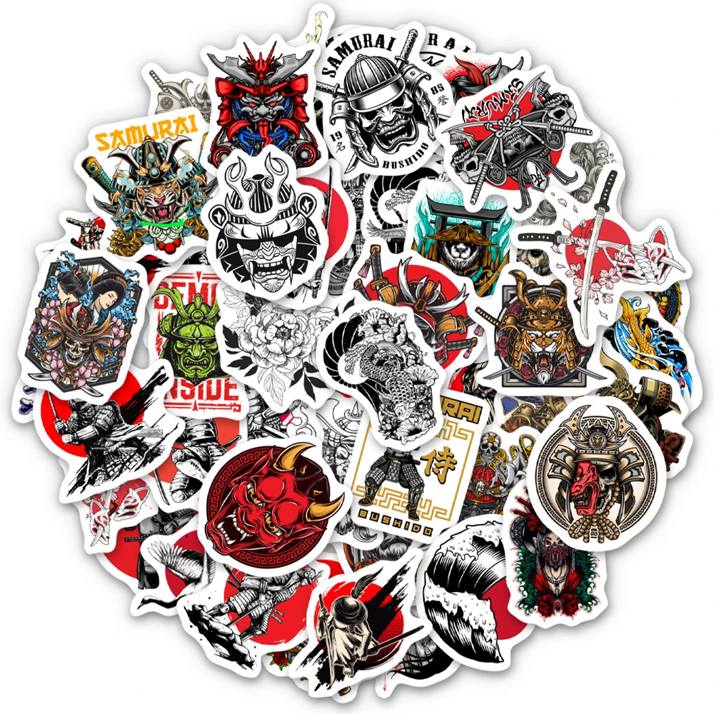 10/25/50Pcs Japanese Samurai PVC Waterproof Stickers Laptop Luggage Water Cup Phone Case Guitar Fridge Car Motorcycle