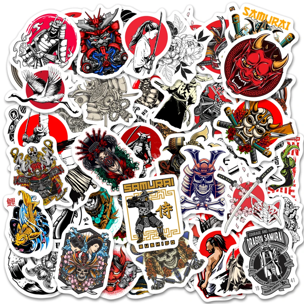 10/25/50Pcs Japanese Samurai PVC Waterproof Stickers Laptop Luggage Water Cup Phone Case Guitar Fridge Car Motorcycle