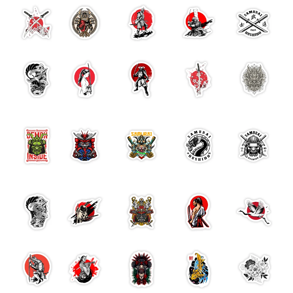 10/25/50Pcs Japanese Samurai PVC Waterproof Stickers Laptop Luggage Water Cup Phone Case Guitar Fridge Car Motorcycle