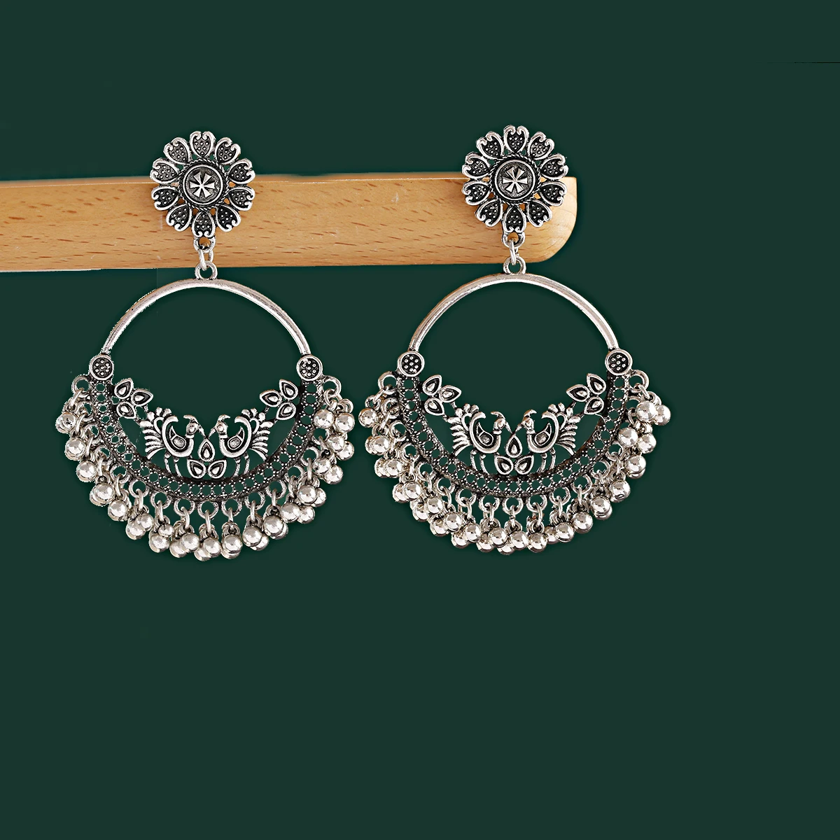Retro Ethnic Silver Color Turkish Jhumka Earrings For Women Pendientes Pearl Tassel Classic Carved Indian Earrings Jewelry