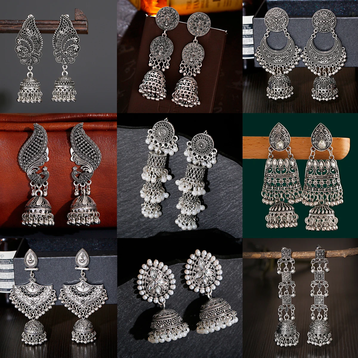 Retro Ethnic Silver Color Turkish Jhumka Earrings For Women Pendientes Pearl Tassel Classic Carved Indian Earrings Jewelry