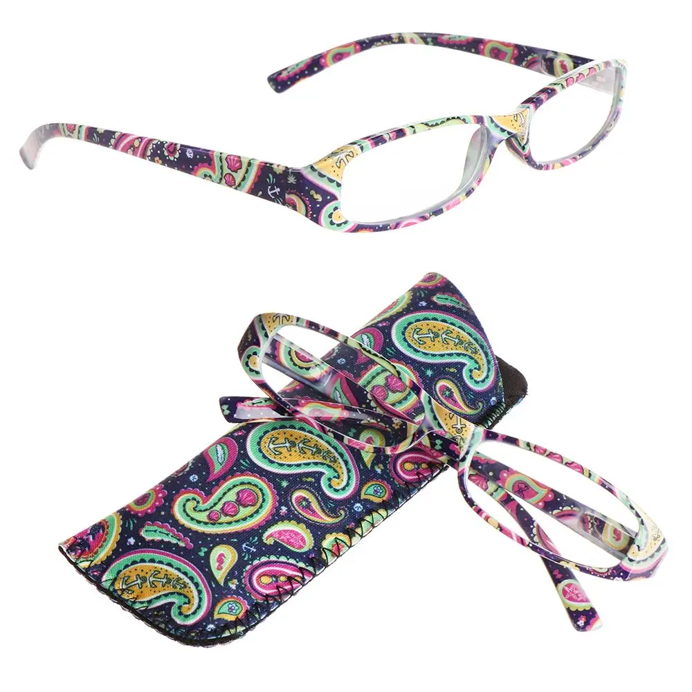 Fashion Men Women Reading Glasses With Pouch Ultra Light Resin Print Flower Magnifying Presbyopic Eyeglasses Vision Care