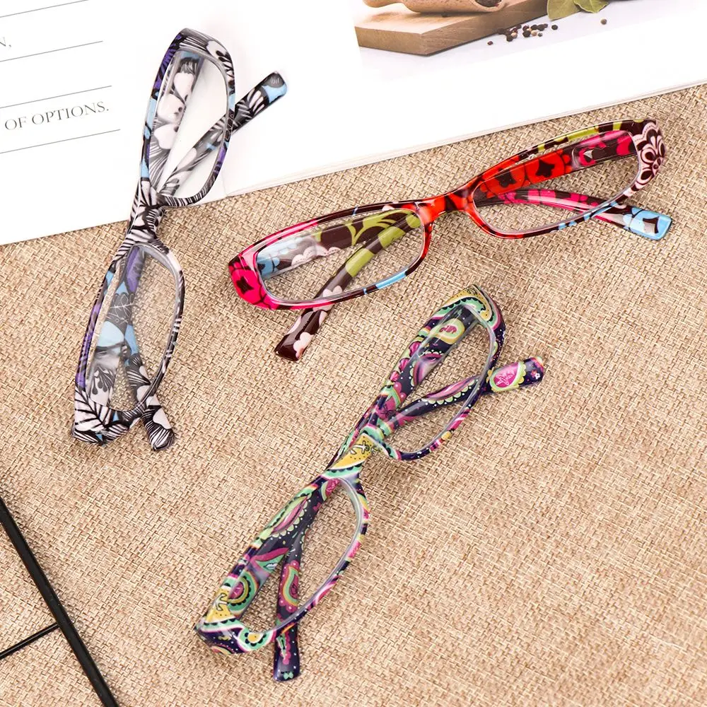 Fashion Men Women Reading Glasses With Pouch Ultra Light Resin Print Flower Magnifying Presbyopic Eyeglasses Vision Care