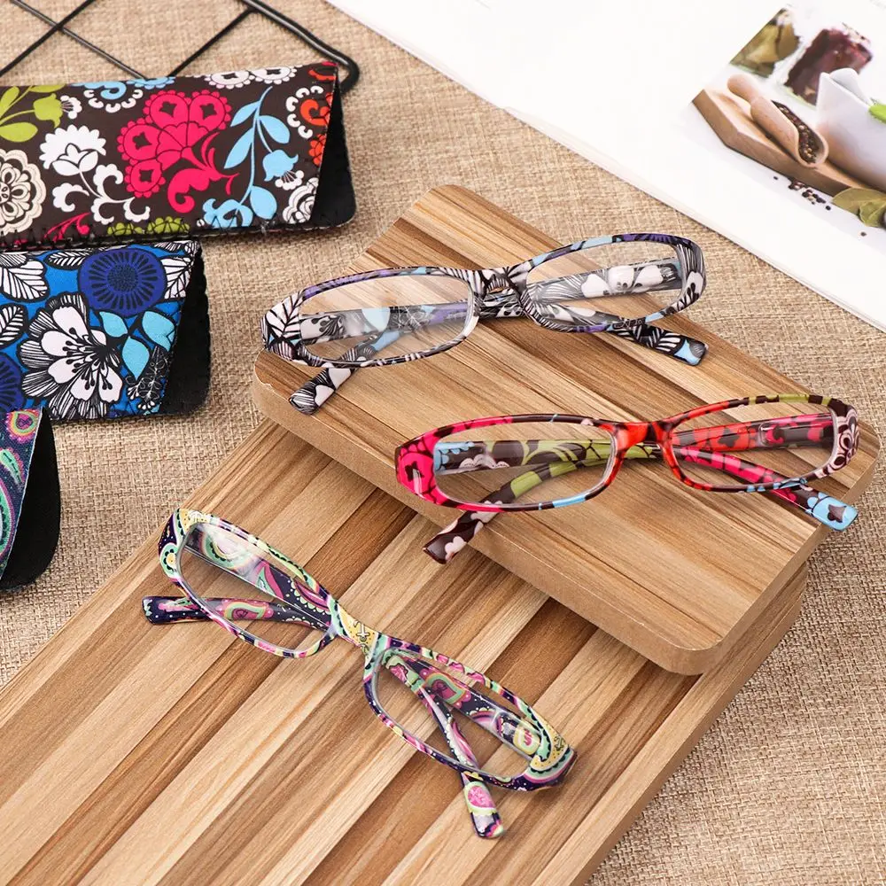 Fashion Men Women Reading Glasses With Pouch Ultra Light Resin Print Flower Magnifying Presbyopic Eyeglasses Vision Care