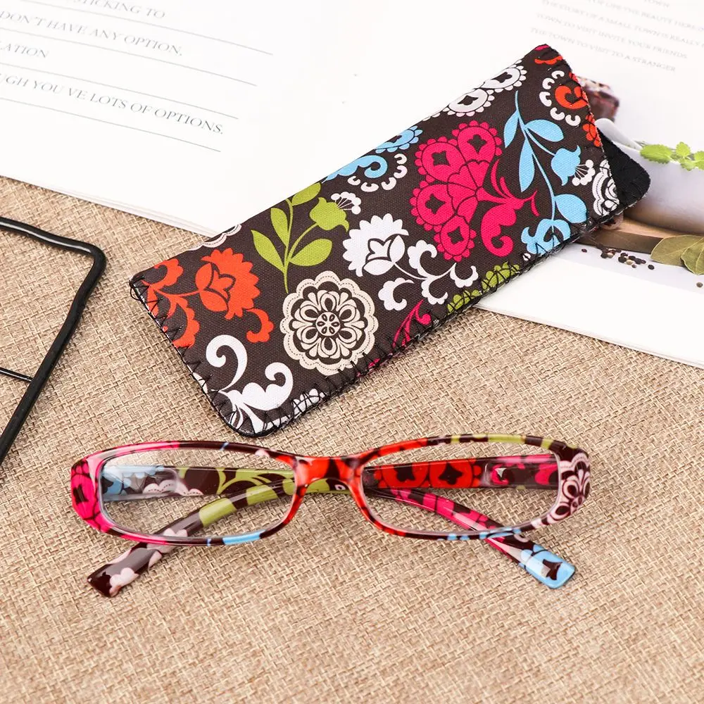 Fashion Men Women Reading Glasses With Pouch Ultra Light Resin Print Flower Magnifying Presbyopic Eyeglasses Vision Care