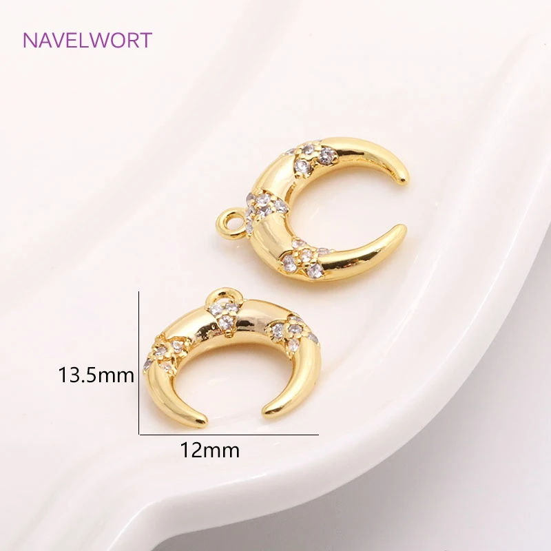 2022 Trendy 14K Gold Plating Inverted Crescent Moon Charm Brass Metal Inlaid Zircon C Shape Pendants For Earring Making Findings