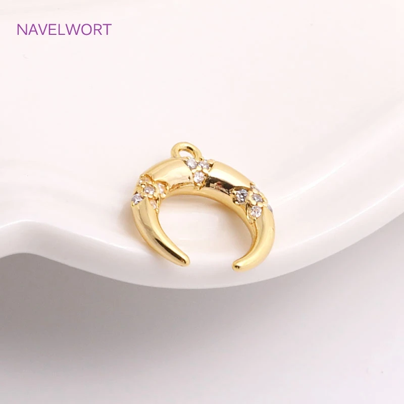 2022 Trendy 14K Gold Plating Inverted Crescent Moon Charm Brass Metal Inlaid Zircon C Shape Pendants For Earring Making Findings