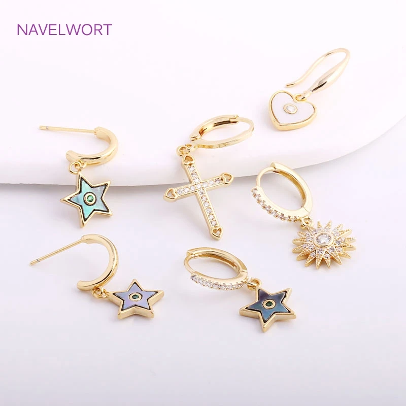 2022 Trendy 14K Gold Plating Inverted Crescent Moon Charm Brass Metal Inlaid Zircon C Shape Pendants For Earring Making Findings