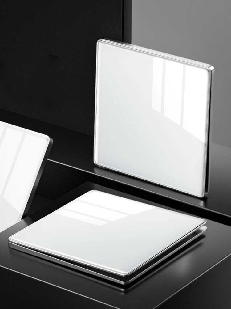 Popular Ultrathin Curved Surface 250V/10A 1/2/3/4gang 86*86MM Classic White Mirror Tempered Glass Panel Wall Switch Series