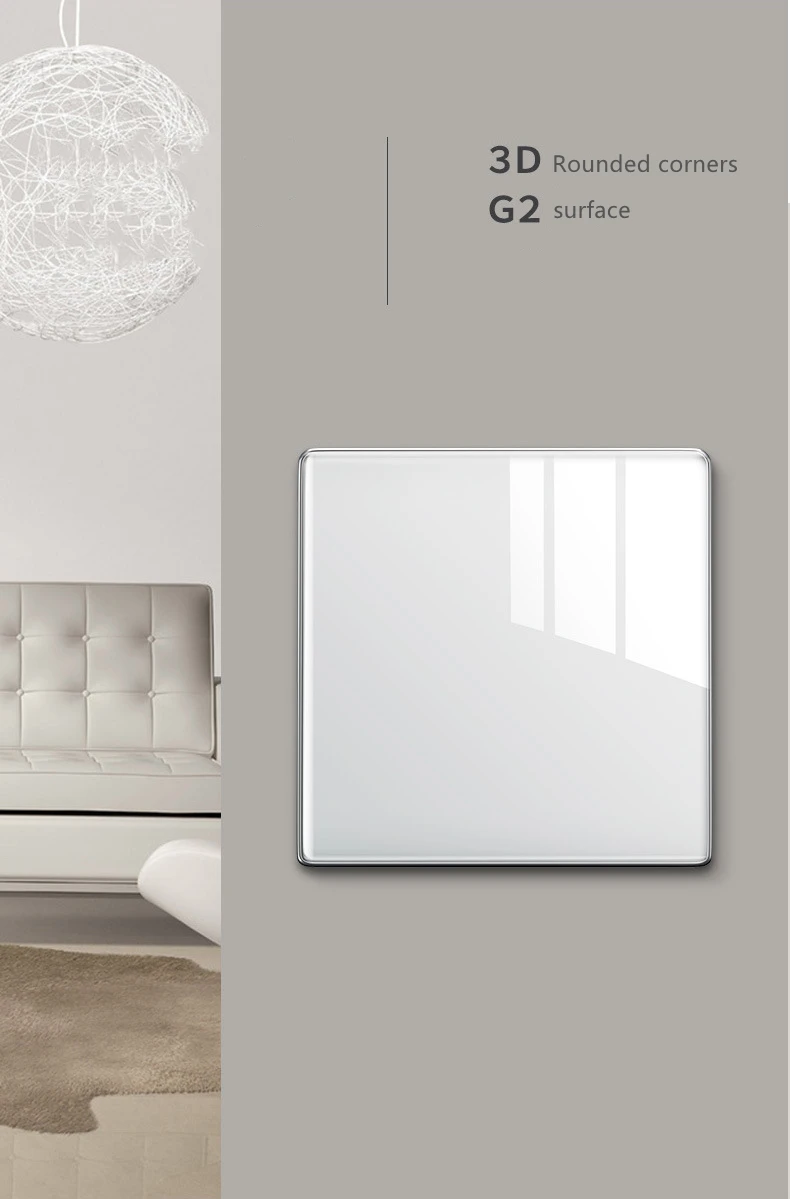 Popular Ultrathin Curved Surface 250V/10A 1/2/3/4gang 86*86MM Classic White Mirror Tempered Glass Panel Wall Switch Series