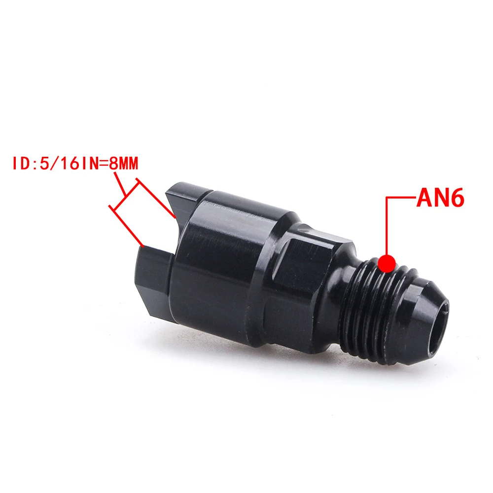 Quick Connect 6AN AN6 Male To 3/8", 5/16" AN8 8AN Quick Disconnect Male Push On EFI Fitting Adapter Aluminum Black