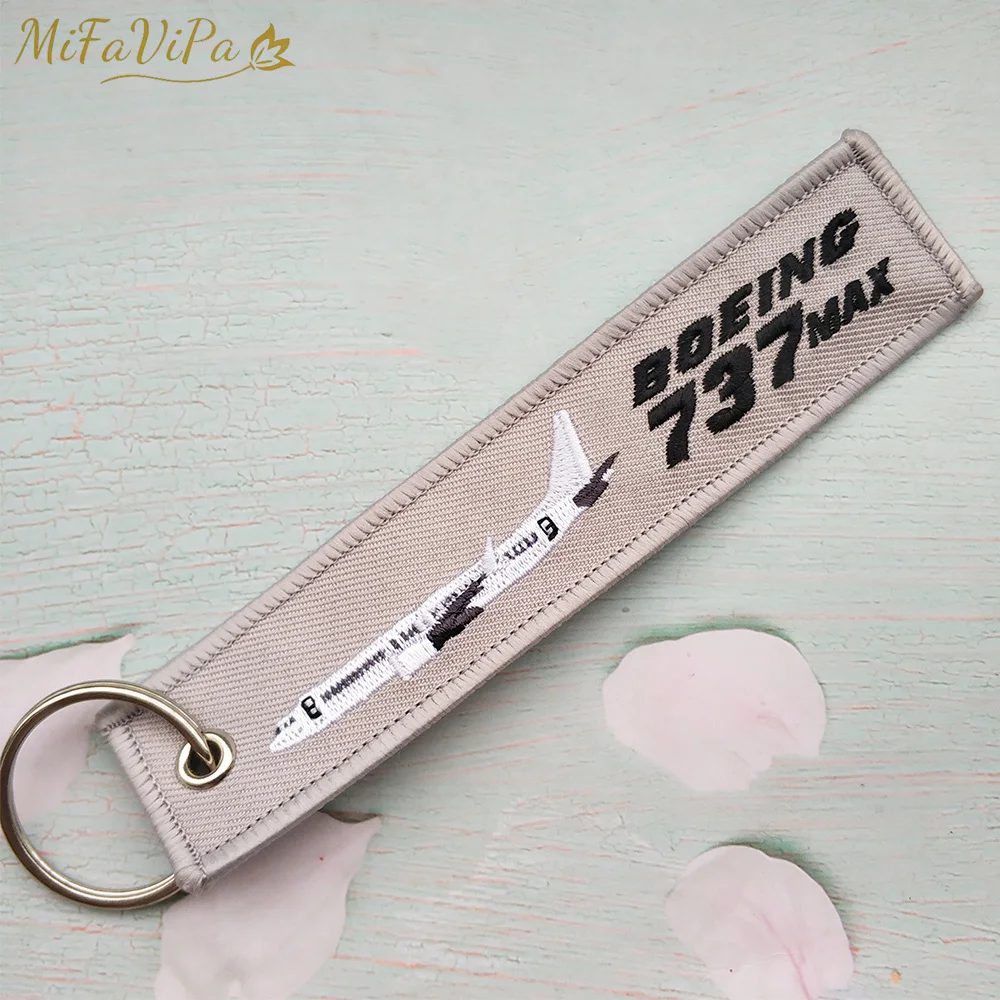 MiFaViPa Embroidery Boeing 737 Keychain Phone Strap Black Red Aviation Key Chains for Pilot Gifts Men Flight Crew Luggage Tags